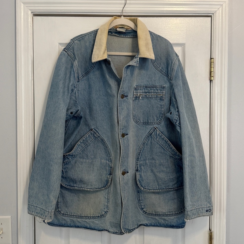 Vintage LL Bean Faded Distressed Denim Barn Chore Coat Jacket Men’s X Large / 50